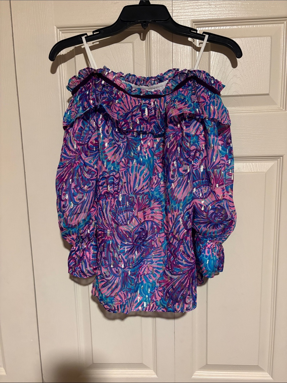 Lilly Pulitzer Purple and Pink Floral Off-Shoulder Top